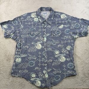 Rockmount Ranch Wear Shirt Mens Large Blue Aviation Airplane Pearl Snap Sawtooth